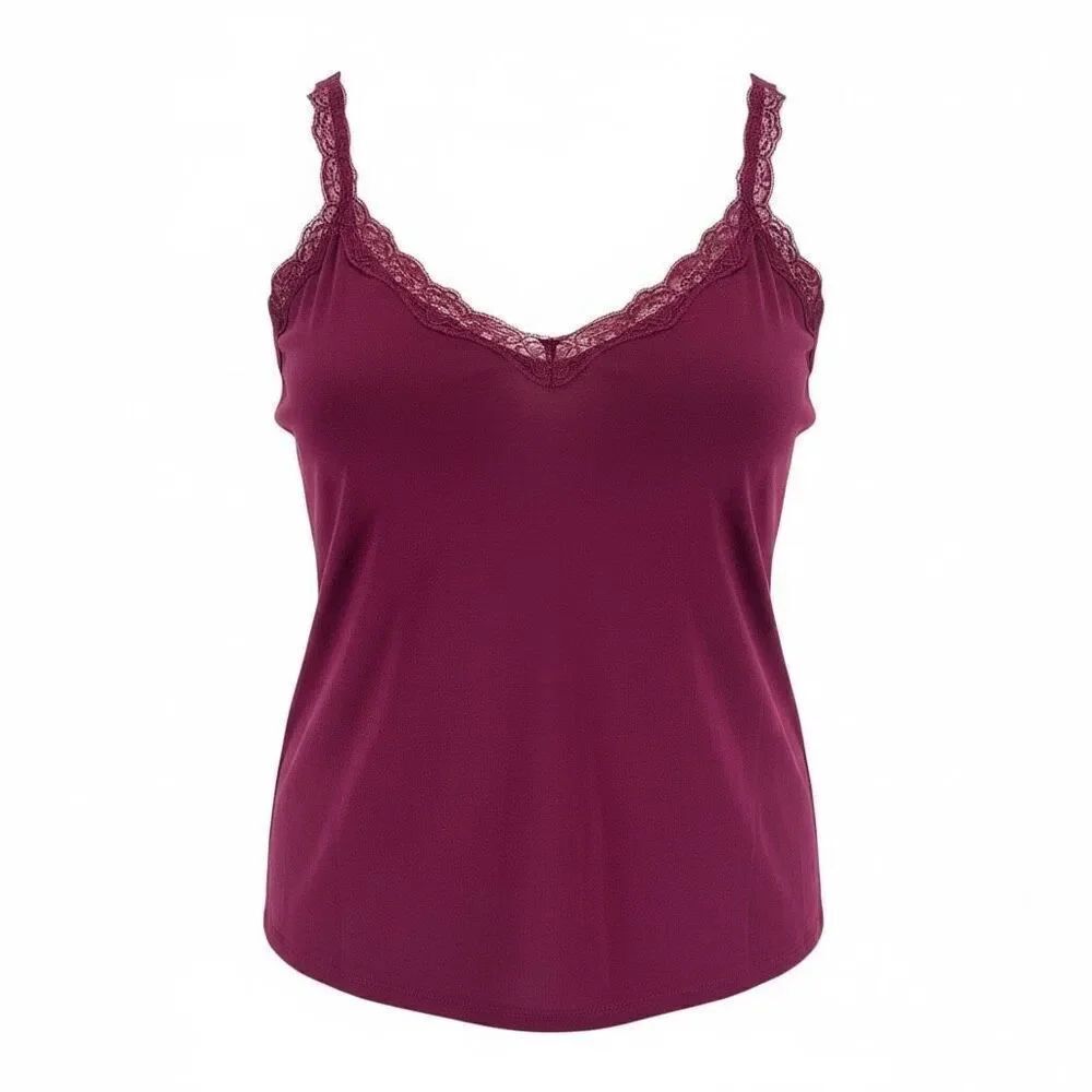 Faded Glory Burgundy Lace Trim Cami Tank Top Plus Size 2X Y2K Soft Girl Coquette